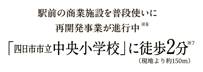 駅前の商業施設を普段使いに再開発事業が進行中「四日市市立中央小学校」に徒歩2分