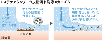 エステケアシャワーの皮脂汚れ洗浄メカニズム