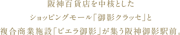 阪神百貨店を中核としたショッピングモール「御影クラッセ」と複合商業施設「ビエラ御影」が集う阪神御影駅前。